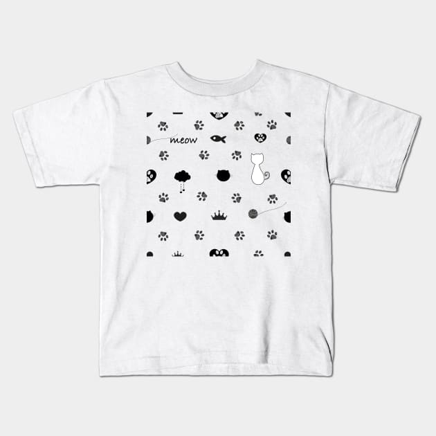 Doodle cat paw prints Kids T-Shirt by GULSENGUNEL